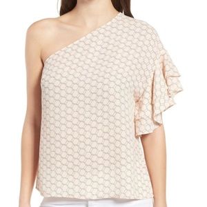 Trouve Pink Scalloped One Shoulder Top